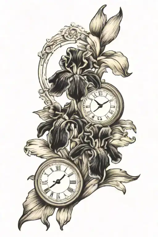 Iris Flowers With Clock