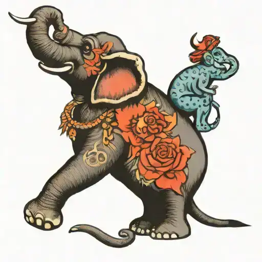 Elephant With Monkey Sitting On Its Back