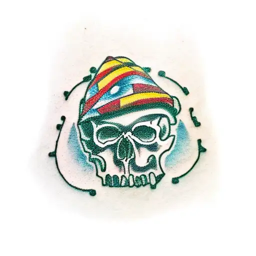 Human Skull With Bullet Hole Through Top Right