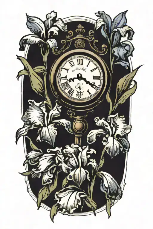 Iris Flowers With Clock