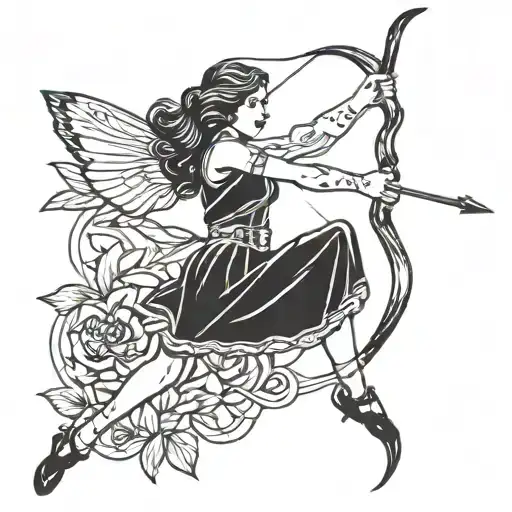 Thight Tattoo Of Woman Holding Bow And Arrow
