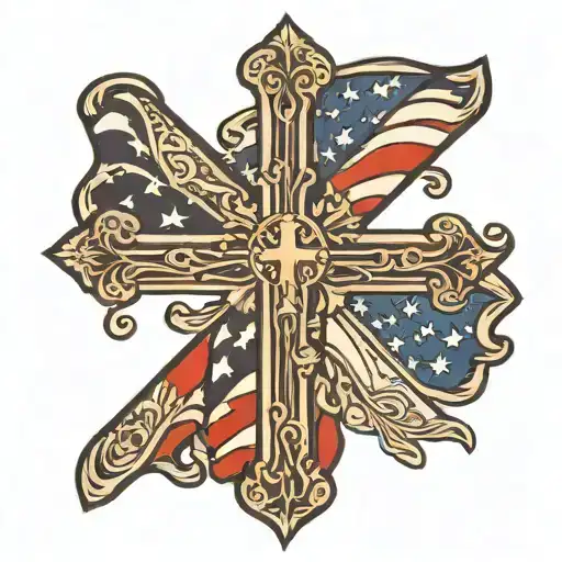 Cross With American Flag Background Black