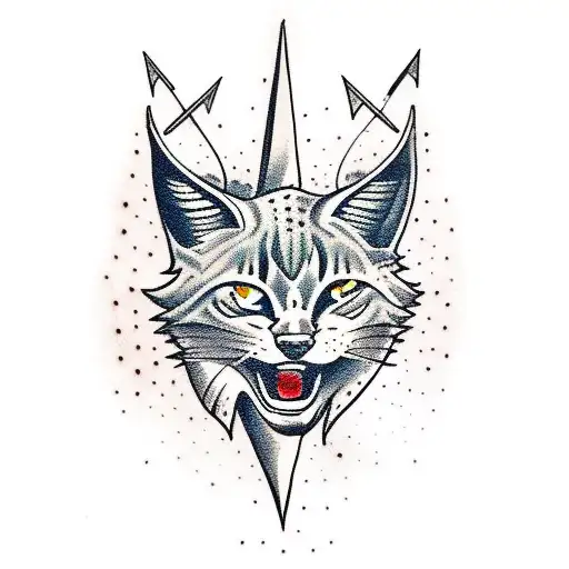 Flash Traditional Lynx With Dagger Through Head
