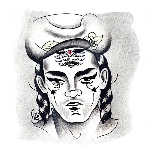 Vintage Portrait Of A Man With Tattos On His Face