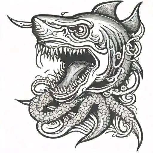 Shark Biting An Octopus