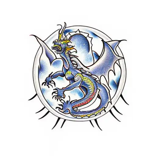 Dragon Riding Into The Sun