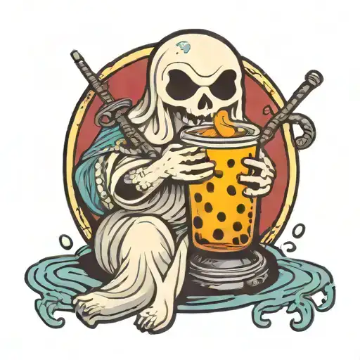 Spooky Ghost Drinking Boba Holding Dildo