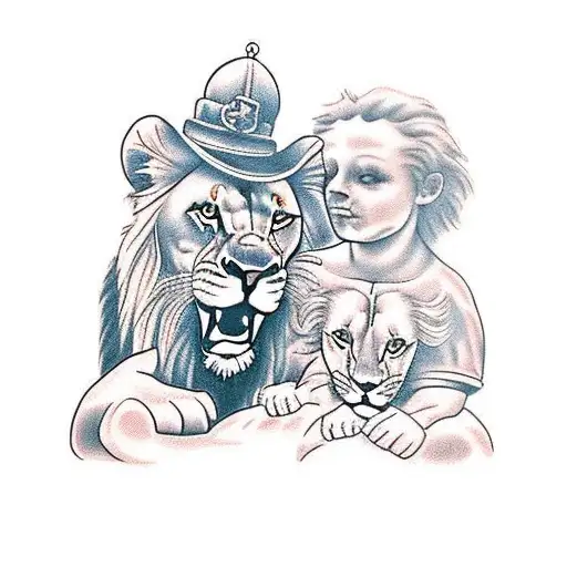 Lion With Children And Camel