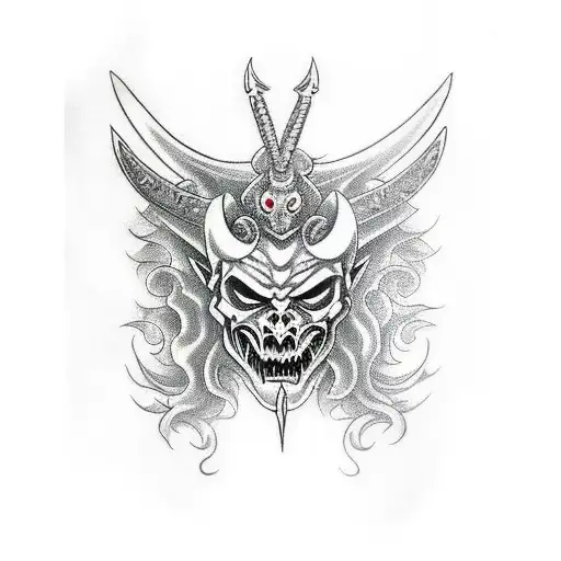 Intricate Design Of A Demon Mask With Swords