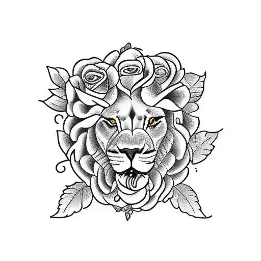 Lion With Roses