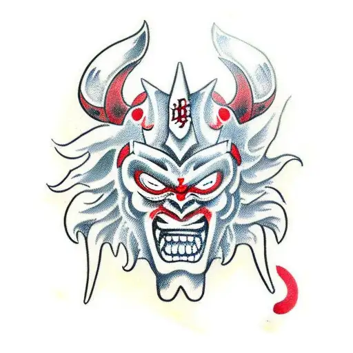 Oni Mask With Red Background