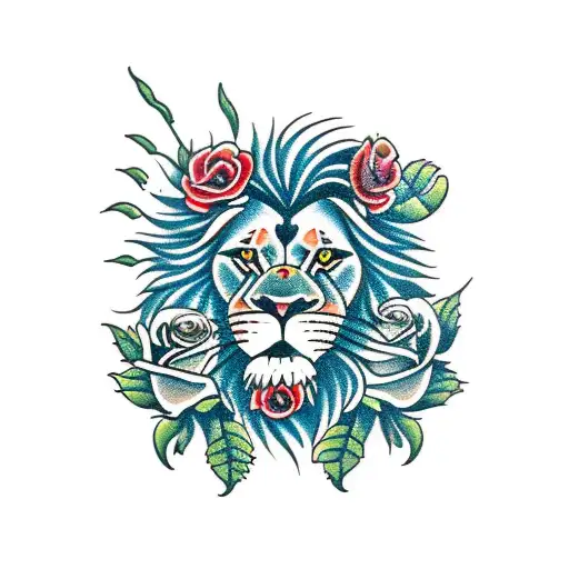 Lion With Roses