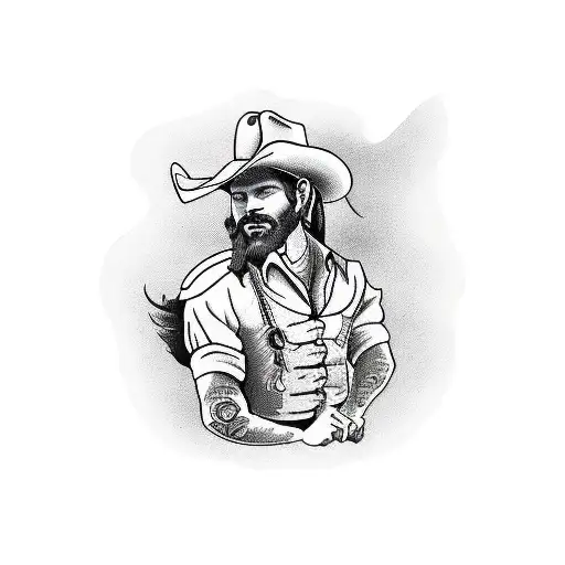 A Cowboy On A Large Horse With A Lasso