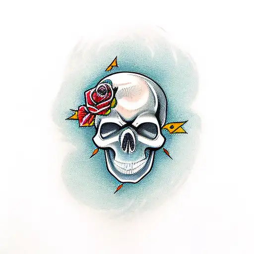 Skull Whith Rose And Guns