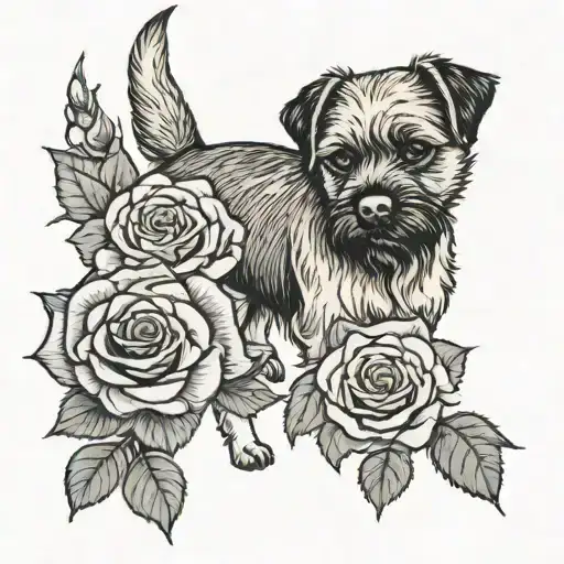 Border Terrier Standing Proud And A Rose