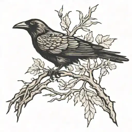 Crow Following Branches Black