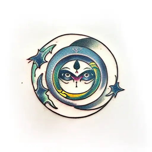 Crescent Moon With Demonic Eyes In It