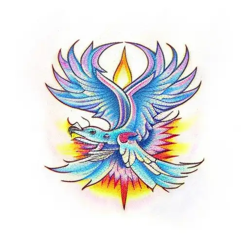 Tattoo Design Of Flying Pheonix With Mandala Pattern And Lotus Mandala At The Bottom