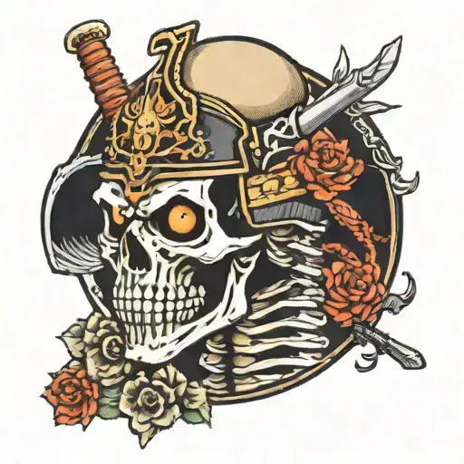 A Samurai Skeleton On The Background Of A Demon's Eye