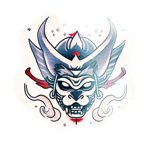 Oni Mask With Red Background