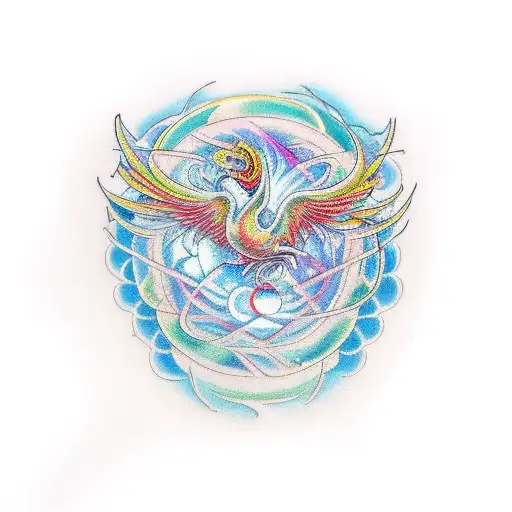 A Phoenix Rising From A Dna Strand In The Shape Of The Yin And Yang Symbol