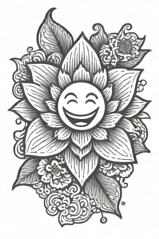 Smiley Face Badge Incorporated Into The Design Featuring Lotus Flower And Nippon Flag