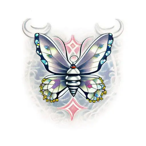 A Traditional Butterfly Design Adorned With Pearls And Lung Cancer Awareness Symbols