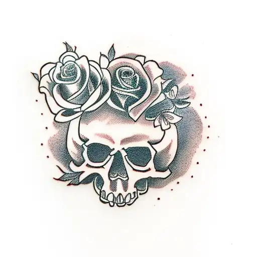 Skull And Rose And Daisy And Morning Glory