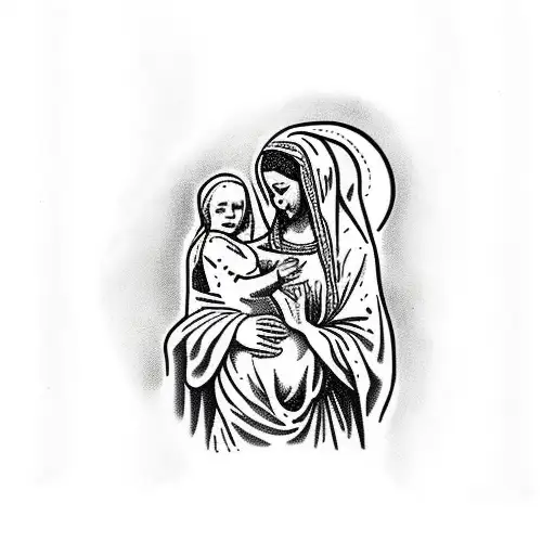 Virgin Mary Holding Child In Arms