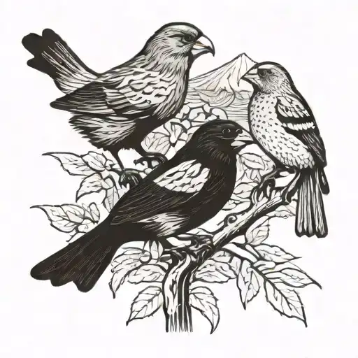 Darwin's Finches Sitting In A Tree