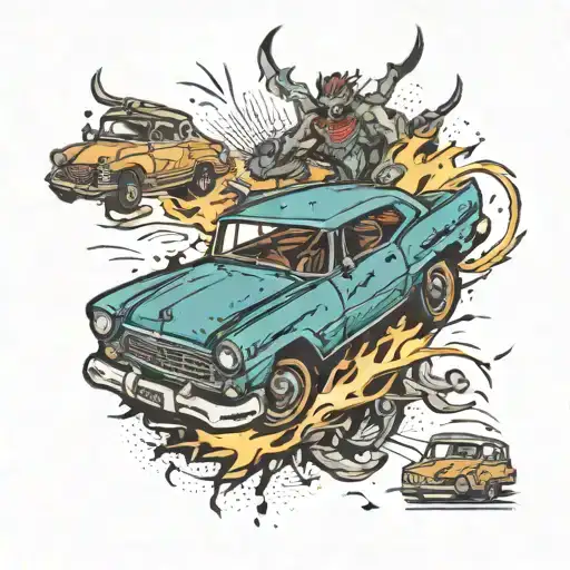 A Demon Car Crashing Through A Demolition Derby