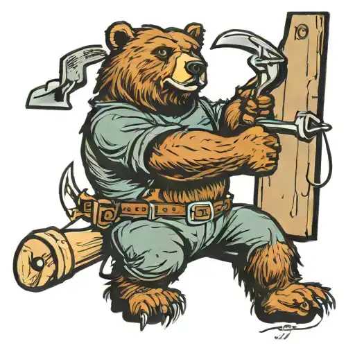 Incorporate A Bear Wielding A Blacksmith Hammer In A Traditional Style