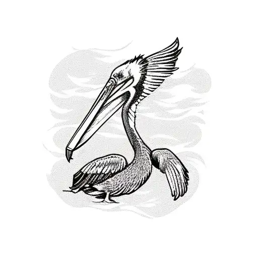 Comic Strip Colorful Pelican Holding A Surfboard Under His Wing