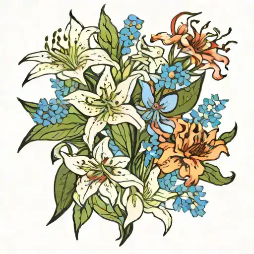 Spider Lilies And Forget Me Nots