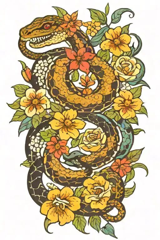Rattlesnake With A Scorpion Surrounded By Flowers