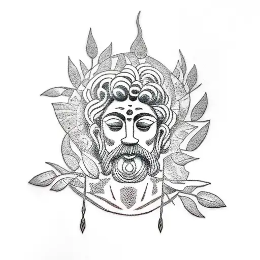 A Dotwork Tattoo Of A Greek Philosopher Meditating Under A Sacred Olive Tree