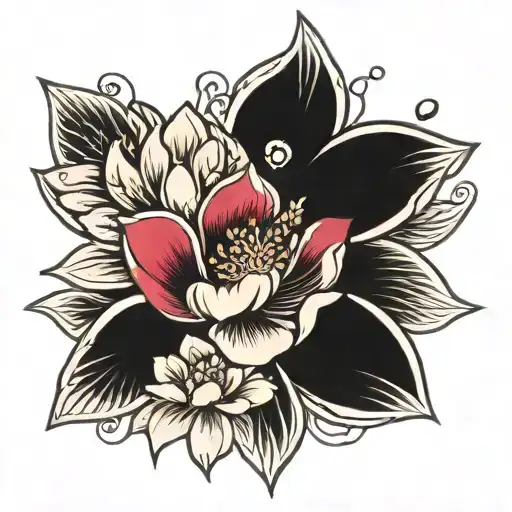 New-school Geometric Design Incorporating Yakuza-style Motifs With Cherry Blossom And Lotus Elements