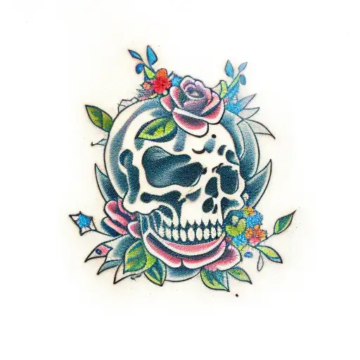 Broken Gravestone With Flowers On It