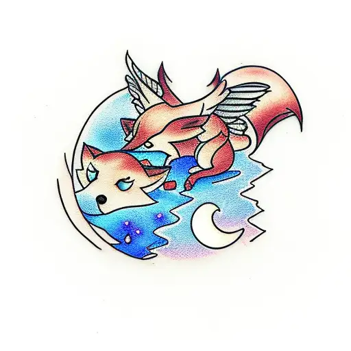 Fox With Fireflies Woodland Flowers And Moon