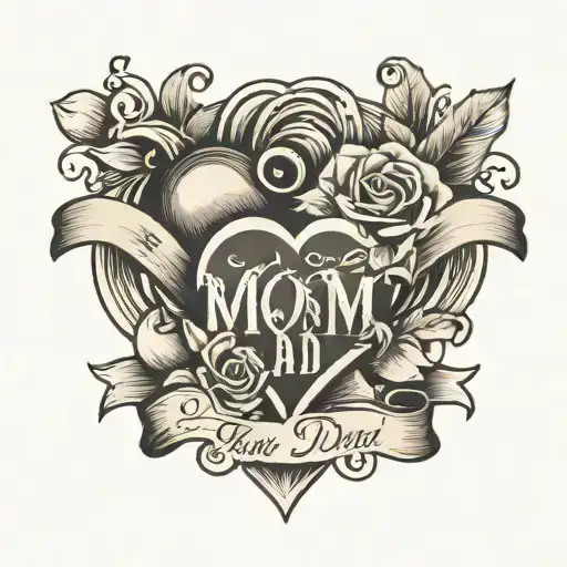 Design A Tattoo With A Heart Symbol And The Words 'Mom And Dad' Intertwined In A Creative Way