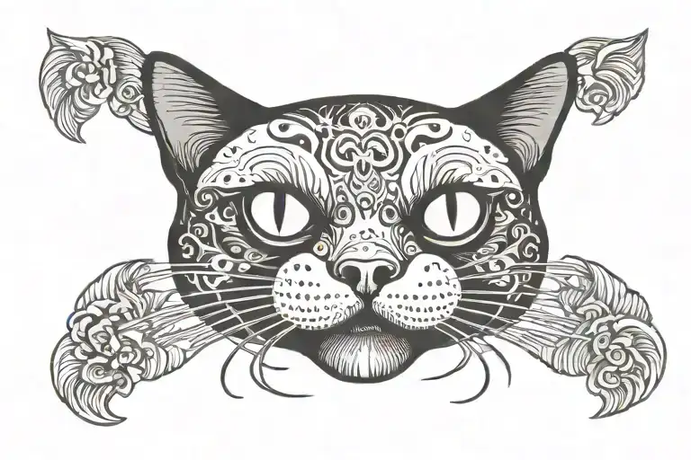 Minimalistic Black Cat With A Cat Skull On The Face And Ribs