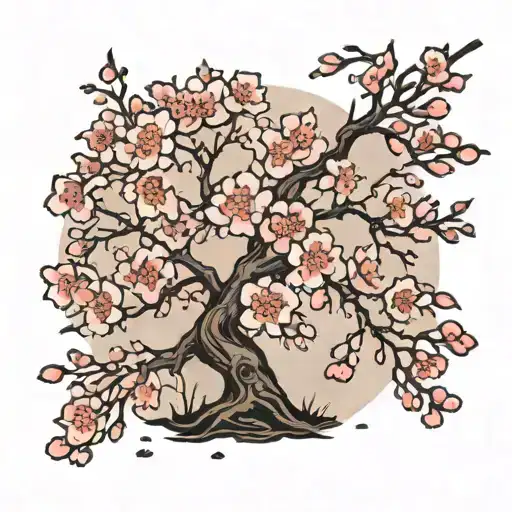 A Cherry Blossom Tree With Falling Cherry Blossom Petals