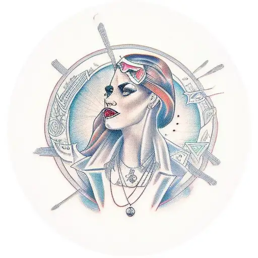 A Realistic Portrait Of A Powerful Woman Surrounded By Money