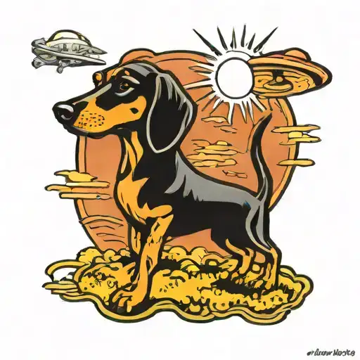 Ufo Beaming Up Dachshund Dog