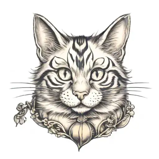 A Realistic Portrait Tattoo Of Chesire From Alice In Wonderland With A Harry Potter Wand