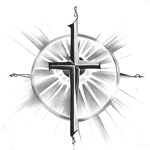 Christian Cross With Sun Light And Angels