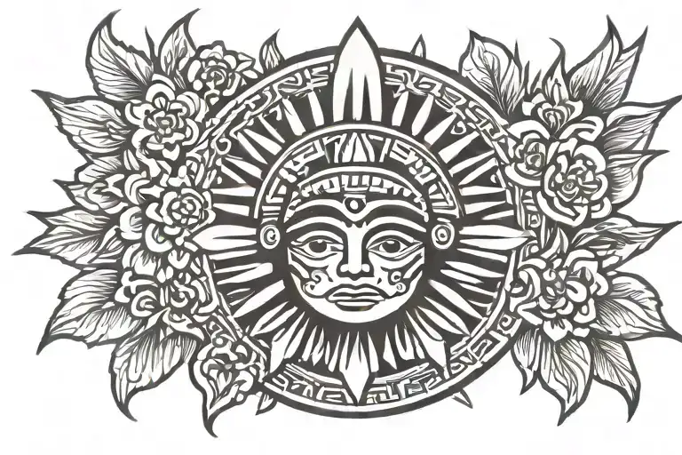 Aztec Sun With Flowers