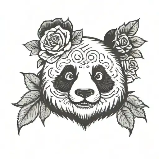 Panda Face And Roses