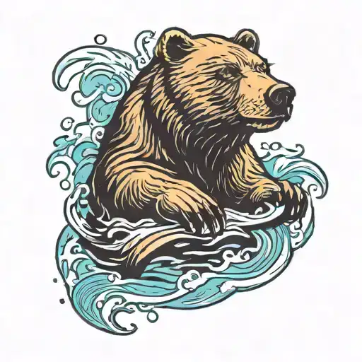 A Traditional Style Tattoo Of A Bear Swimming In A Pool