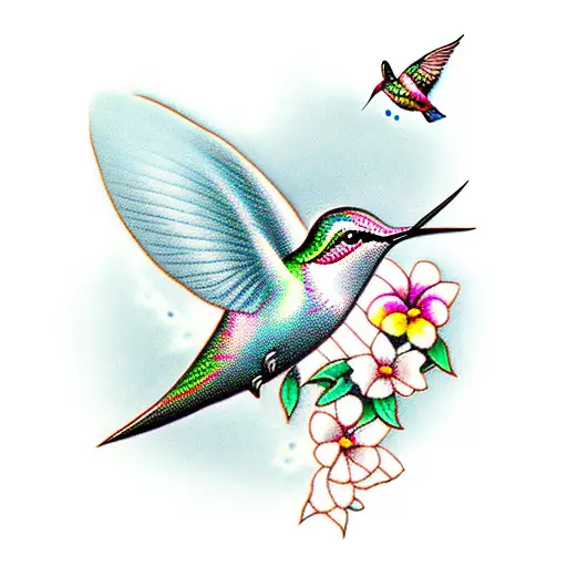 Humming Bird With Flowers